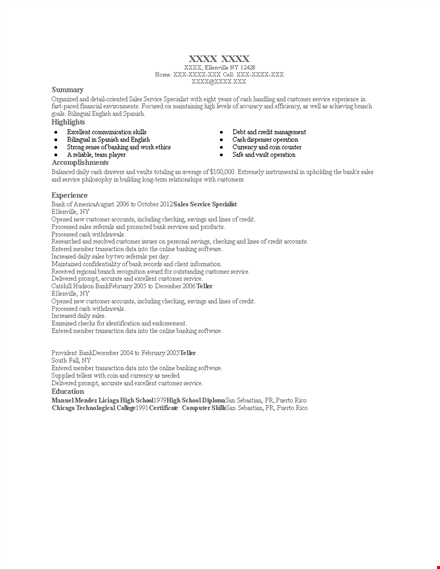 sales service specialist resume template