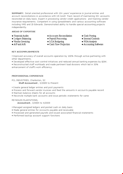junior staff accountant resume template