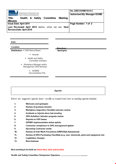 safety committee meeting minutes template template