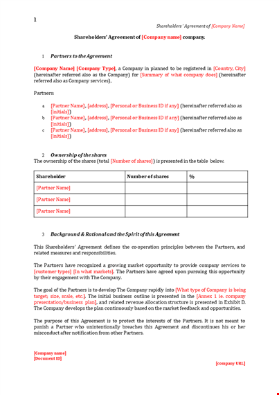 create a strong partnership with a comprehensive shareholder agreement - company name template