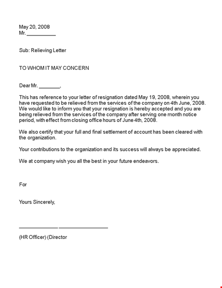 download professional resignation letter and relieving certificate - company name template