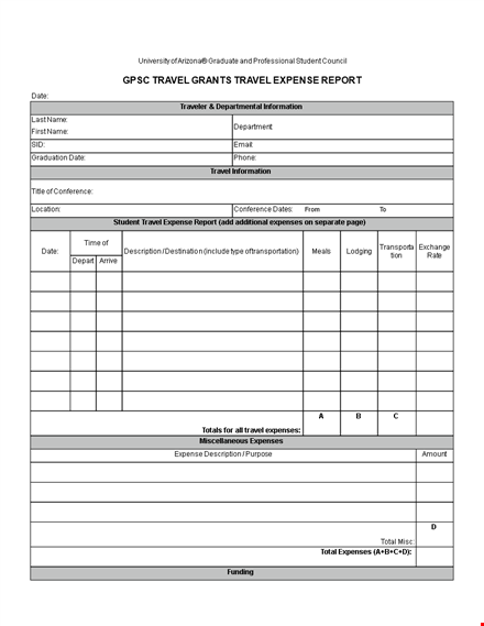 grant expense report template - manage expenses, travel, and funding template