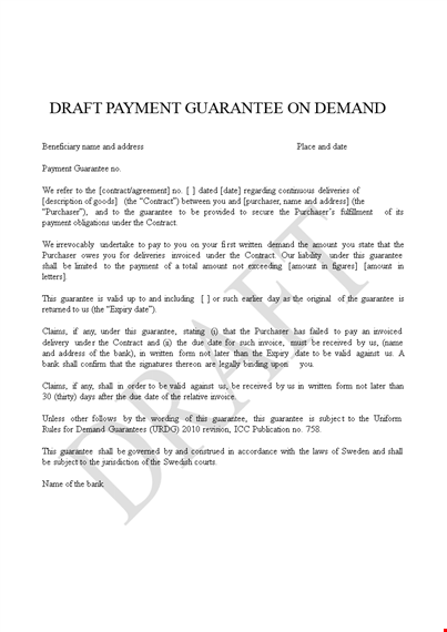 payment guarantee letter template template