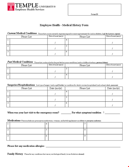 complete employee medical history form for you and your family template