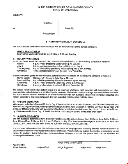 standard visitation schedule template