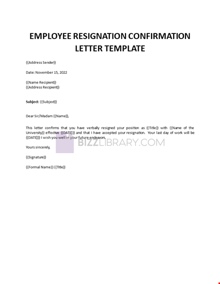 employee verbal resignation confirmation template