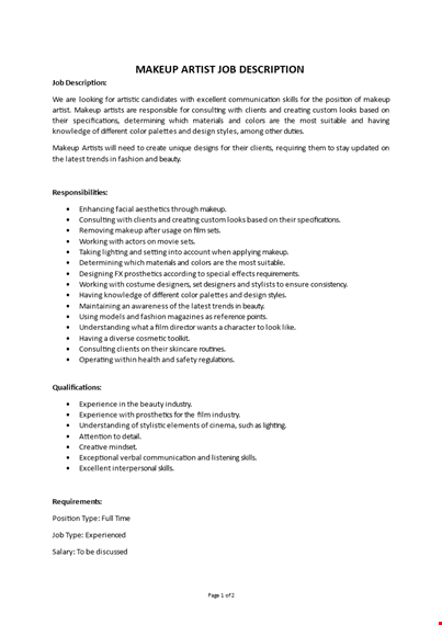 makeup artist job description  template