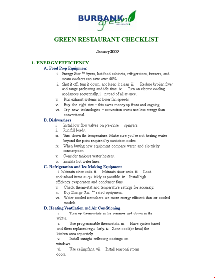 green restaurant checklist | installation guide | eco-friendly tips template