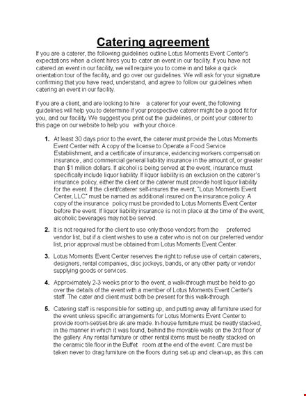 event catering agreement template template