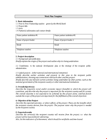 download work plan template for efficient project management | partner with recipient country template
