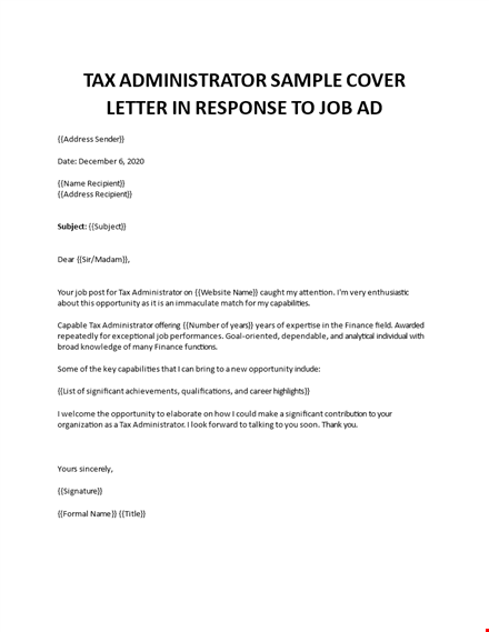tax administrator cover letter  template