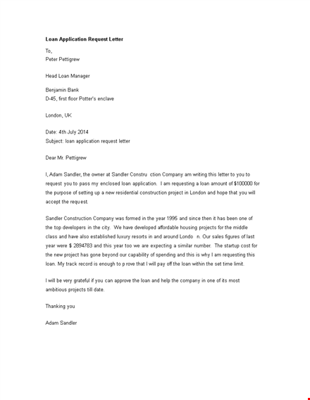 loan application request letter template