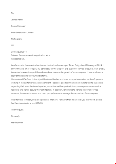customer service executive cover letter template