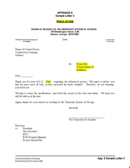 construction bid rejection letter template