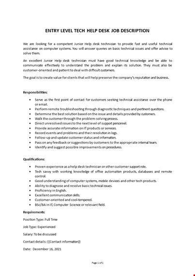 helpdesk job description template