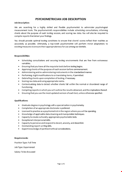 psychometrician job description template