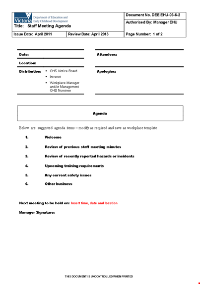 staff meeting agenda template in word template