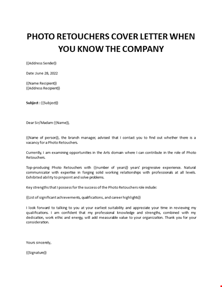 photo retouchers cover letter template