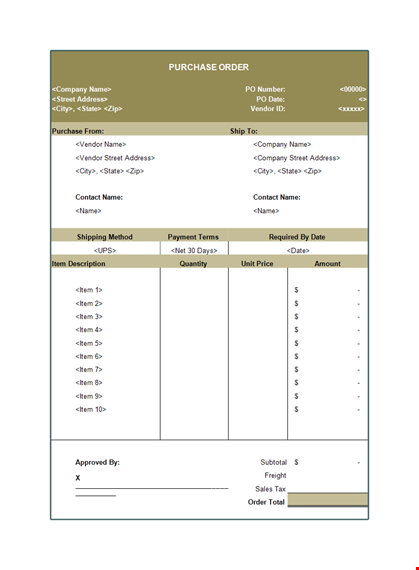buy with ease: purchase order template & contact template