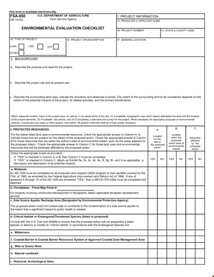 project environmental evaluation checklist template