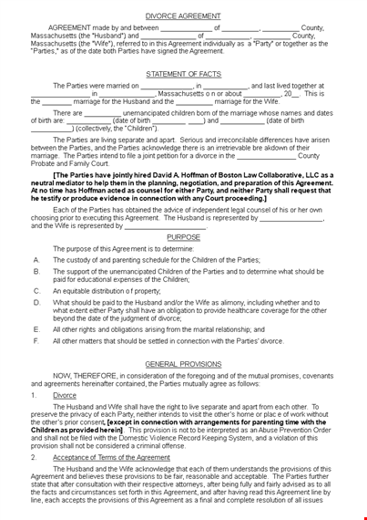 divorce agreement template - simplify your separation with our document template