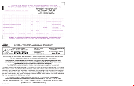transfer release of liability form template template