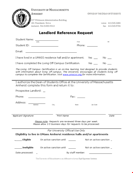 landlord reference letter for students living in amherst - university template