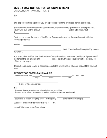 late rent notice template - effective notice for unpaid rent template