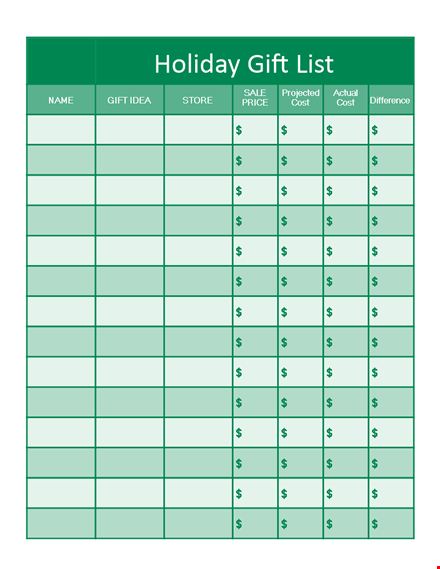 holiday gift list template for easy and organized gifting template