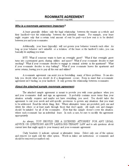 roommate agreement template - create an effective roommate agreement template