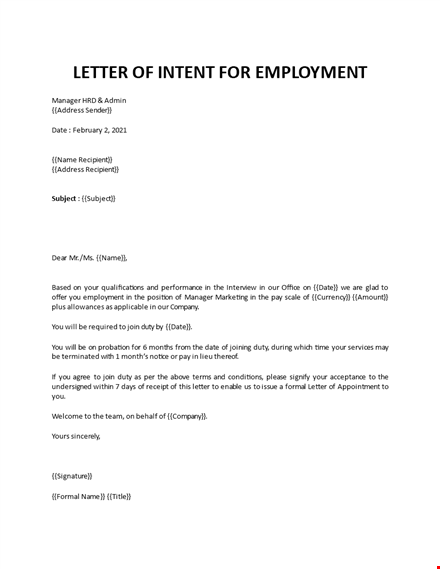 employment letter template