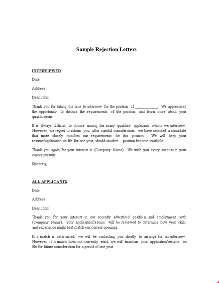job applicant rejection letter template - thank you for your interest in the position template