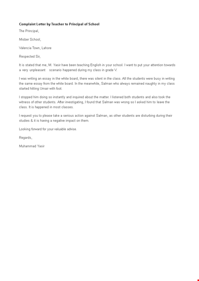 teacher complaint letter template template