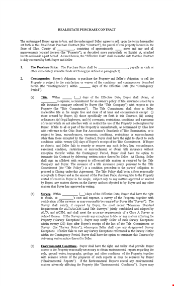 real estate purchase contract - buyer and seller property agreement template