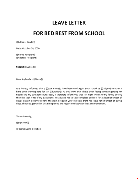 school leave letter by teacher template