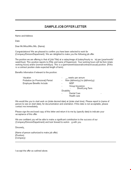 job offer letter sample - professional template for offer of employment template