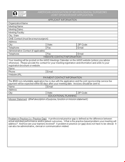 joint sponsorship application template template