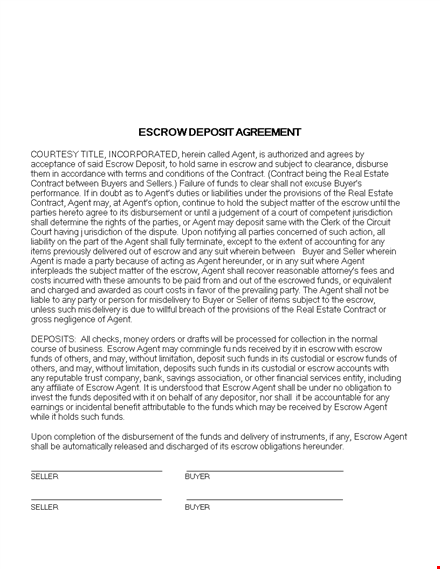 escrow deposit agreement template