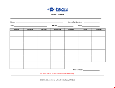 travel calendar template