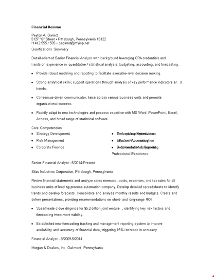 free financial resume template