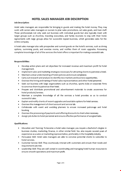 hotel sales manager job description template