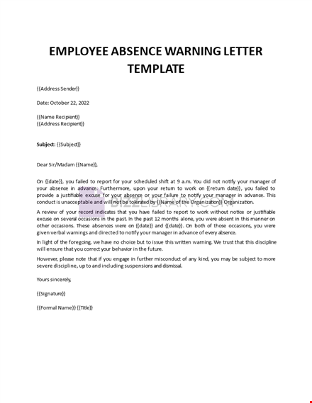 employee absence warning letter template template