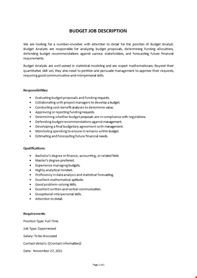 budget analyst job description template