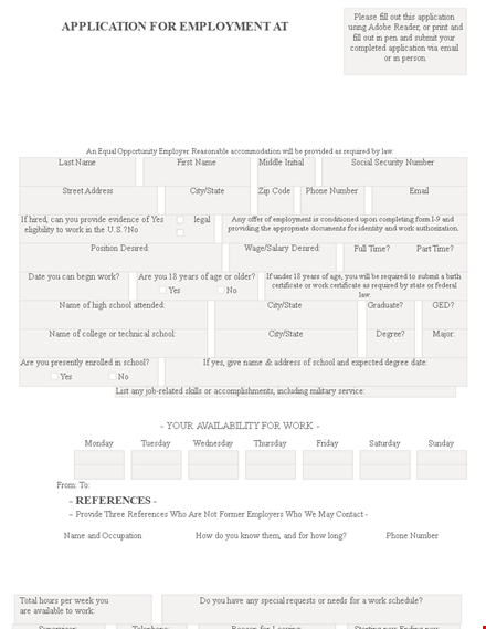 free employee job application form template