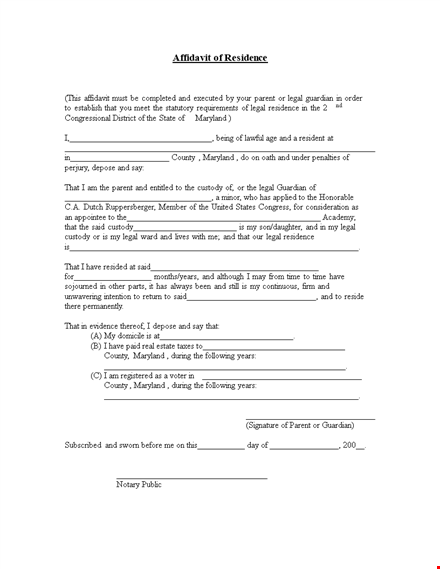 proof of residency letter for legal guardians in maryland template