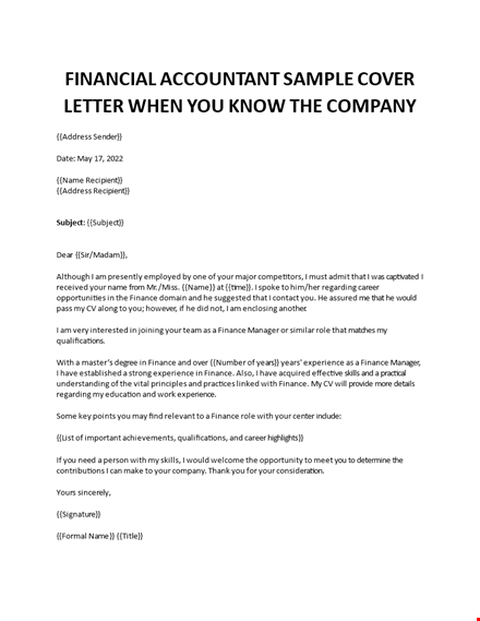 financial accountant sample cover letter template