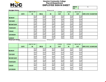 employee sign in sheet weekly template template