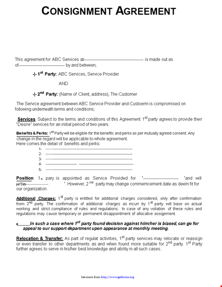 party consignment agreement template - create a binding agreement template