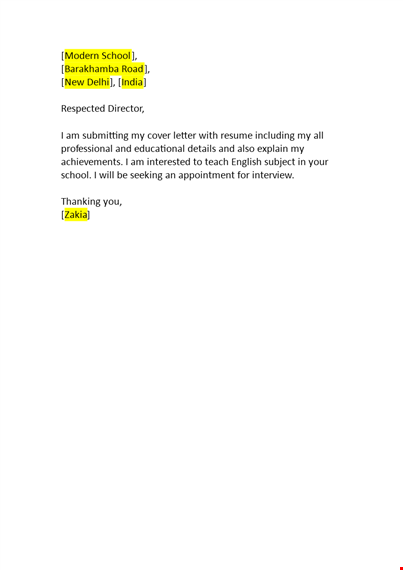 email job application for english teacher template