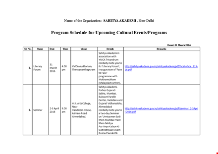 event program schedule template template